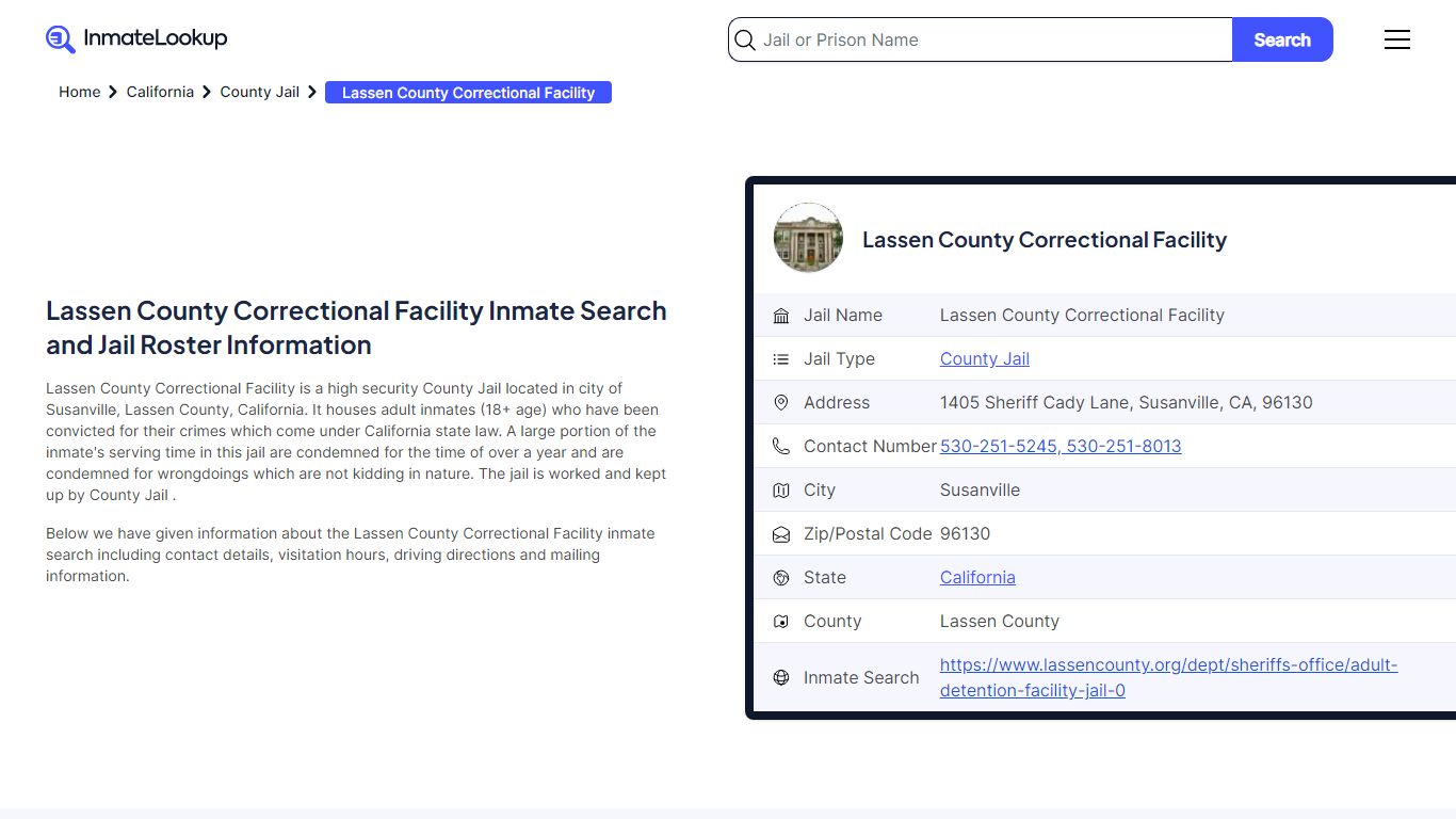 Lassen County Correctional Facility Inmate Search, Jail Roster ...